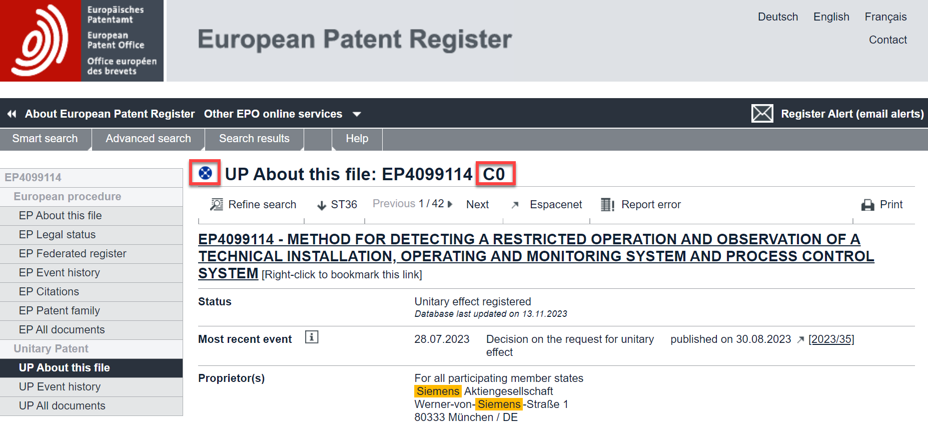 Patent store number search